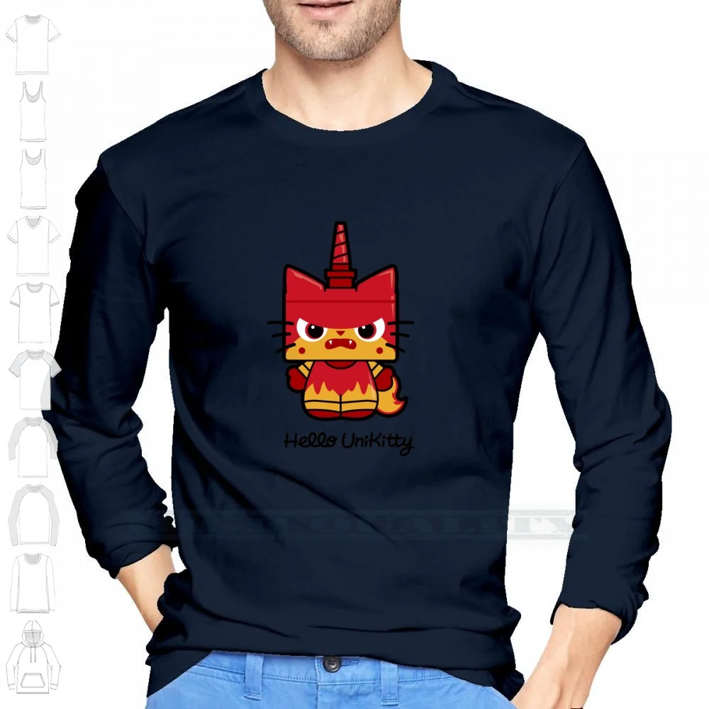 Hello ( Angry ) Unikitty 100% Cotton Long Sleeve T Shirt Movie Build Parody Funny Spoof Popular Angry Sad Mad Tee Short Sleeve