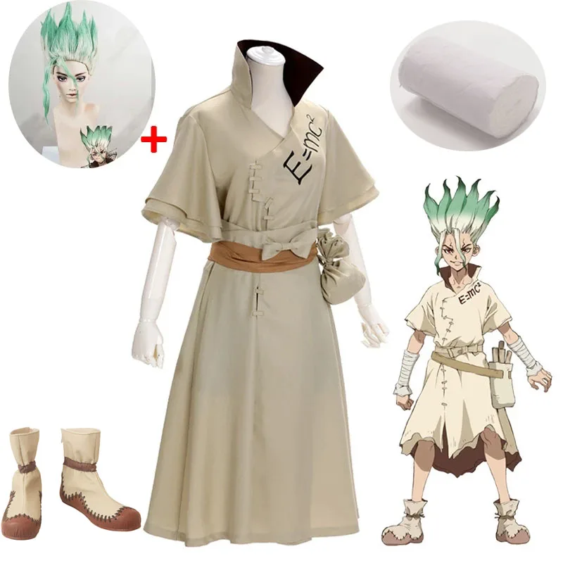 Dr. Stone Anime Doctor Stone Senku Ishigami Cosplay Costume Adult Men Senku Uniform Outfit Wig Halloween Carnival Party Suit