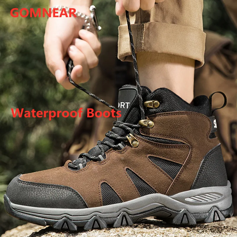 Gomear Men High top Hiking Shoes Durable Waterproof Anti-slip Outdoor Climbing Trekking Shoe For Men 2021Military tactical Boots