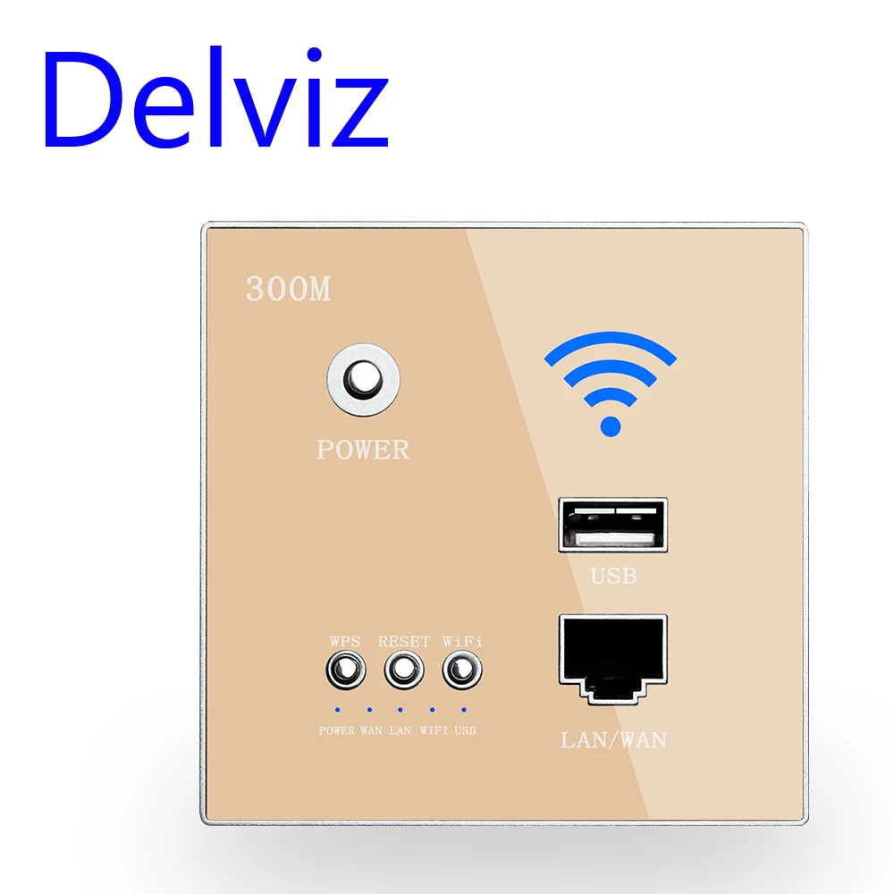 Delviz Draadloze Wifi Socket Rj45, Ap Relais Smart Usb Socket, Crystal Glass Panel, 220V Power, 300Mbps Embedded Muur Wifi Router