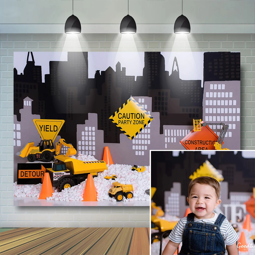 Mocsicka Construction Worker Boy Birthday Photography Backdrop Cake Smash Baby Excavator Party Banner Children Background