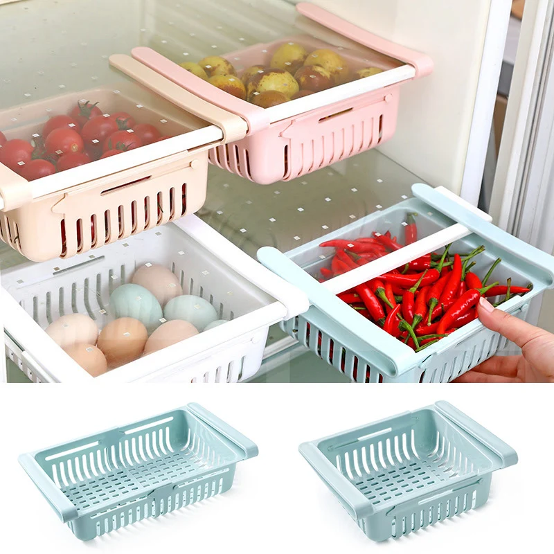 Refrigerator Storage Basket Retractable Refrigerator Pull-Out Food Organizer Drawer Shelf Proper Home Kitchen Accessories Tools