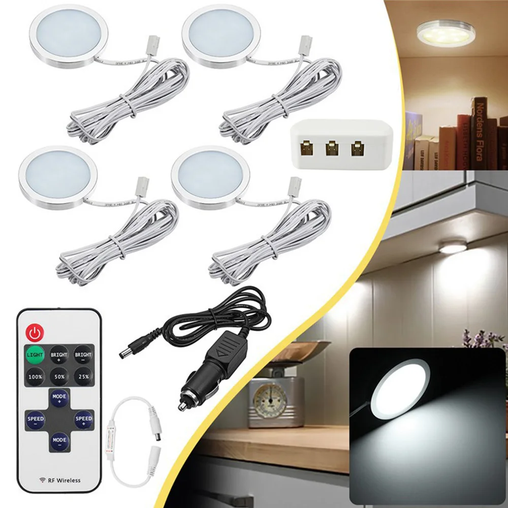 

6/4/3PCS Car Charger LED Cabinet Lamp Remote Control Timer Dimmable Wardrobe Closet Lights for Camper Van Interior Decoration