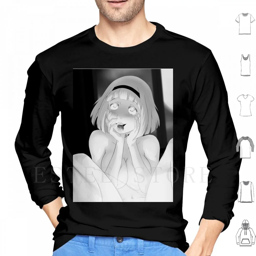 Lewd Anna Black And White Hoodie Long Sleeve Lewd Hentai Anime Manga Japanese Japan Weaboo Phone Badshirts101