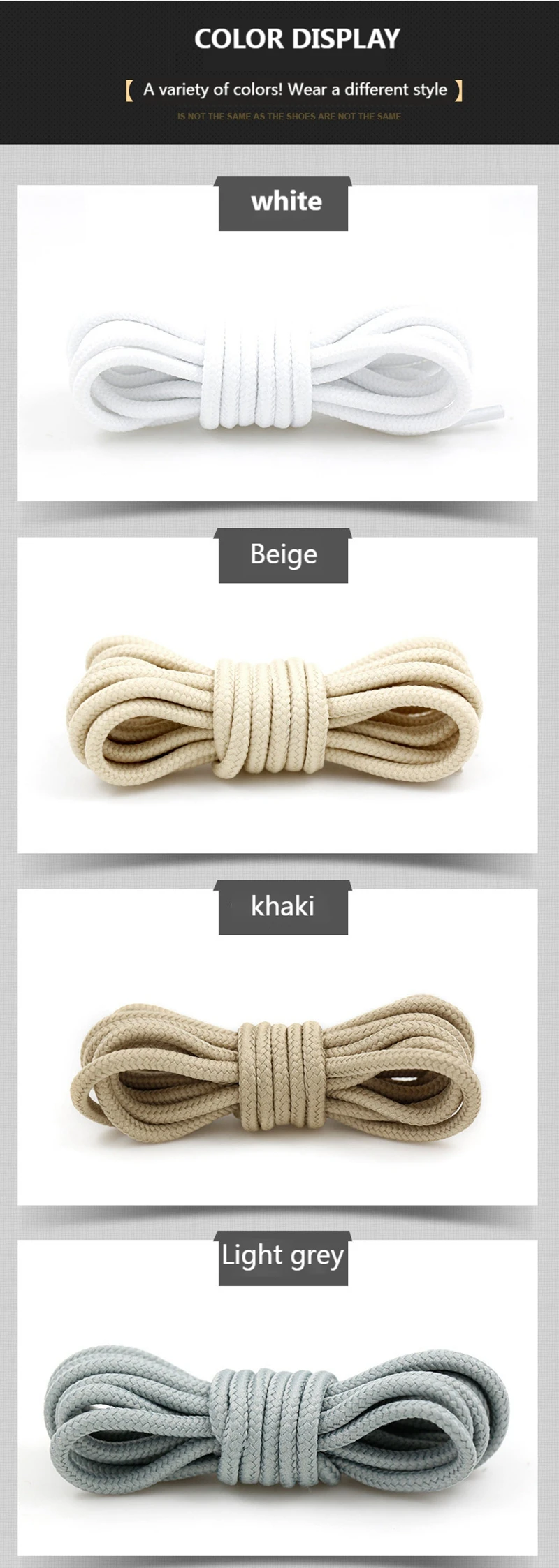 1 Paar runde Schnürsenkel aus hochwertigem Polyester, klassische cremefarbene Schnürsenkel, verblasst nicht, Outdoor-Freizeit-Turnschuhe, Schnürsenkel, Unisex – Detail 6