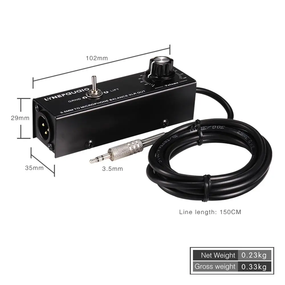 Professional Audio Converter of 1/8” (3.5mm) TRS interface to XLR interface With Metal Shell And 150cm Cable