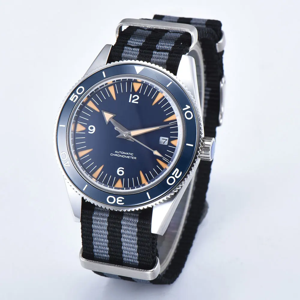 Top Corgeut 41mm NH35 Miyota8215Automatic Movement Mens Watch Blue Sterile Dial Nylon Belt Wristwatches Waterproof Swim Luminous