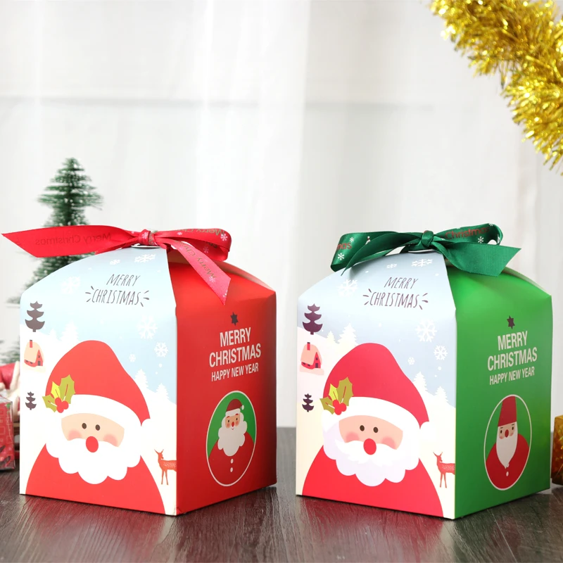 

12*12*12cm Christmas Gift Box Paper Santa Claus Snowman Candy Cookie Candy Boxes Favor Paper Cookies Box100pcs/lot Free shipping