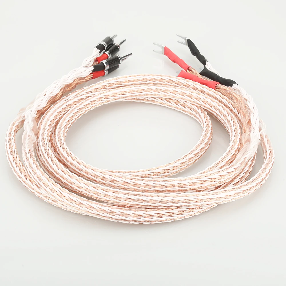 1pair HI-End 12TC Speaker Cable OCC Copper Audiophile speaker cable HIFI Banana to spade loudspeaker cable