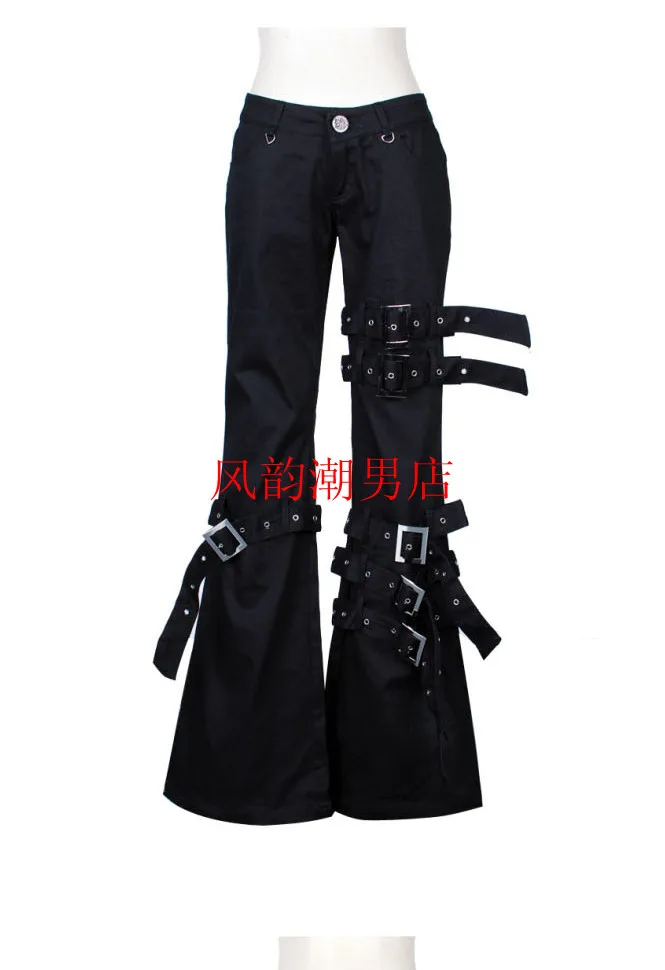 

27-40 2024 Men Clothing Hair Stylist Fashion Gothic Rend Punk Gothic Non-mainstream Bell-bottoms Pants Plus Size Singer Costumes