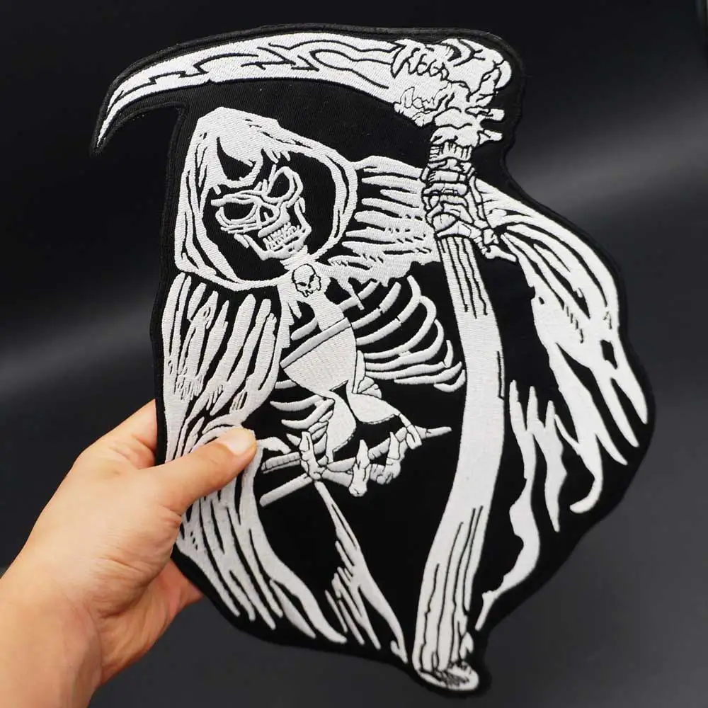 Large Sickle Grim Reaper Embroidery Punk Skull Patches Clothes Stickers Apparel Accessories Badge