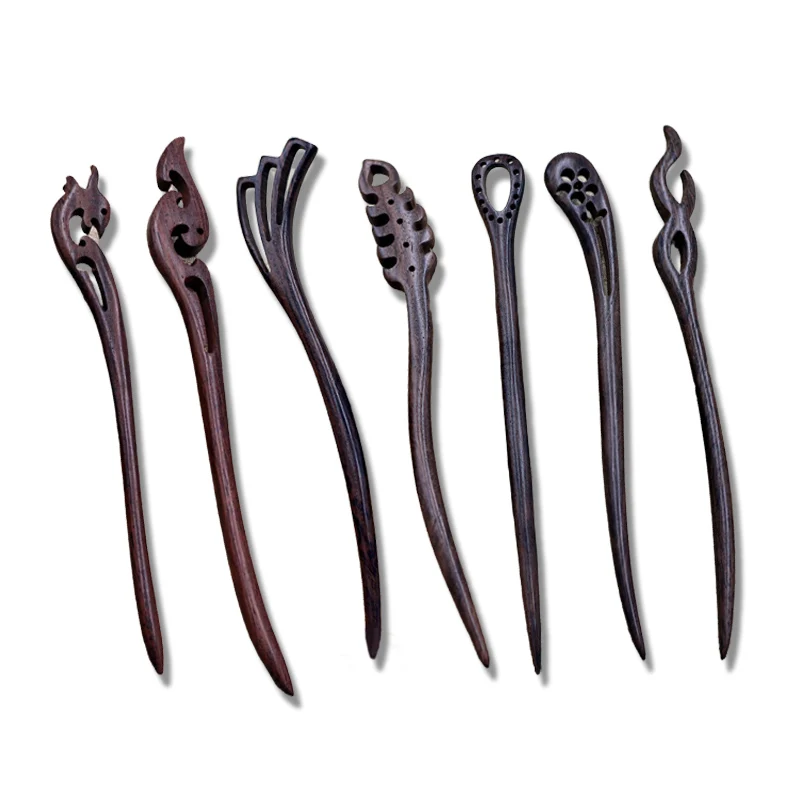 Ancient Chinese Style Simple Wooden Hair Fork Black Sandalwood Hairpins Clips Hair Sticks for Women Girls Hair Ornaments