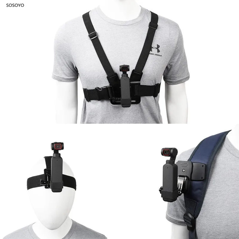 Chest Strap Backpack Clip Headband Strap Mount With Fixed Clip J-Shaped Base for DJI OSMO Pocket 1 2 Camera Gimbal Accessories