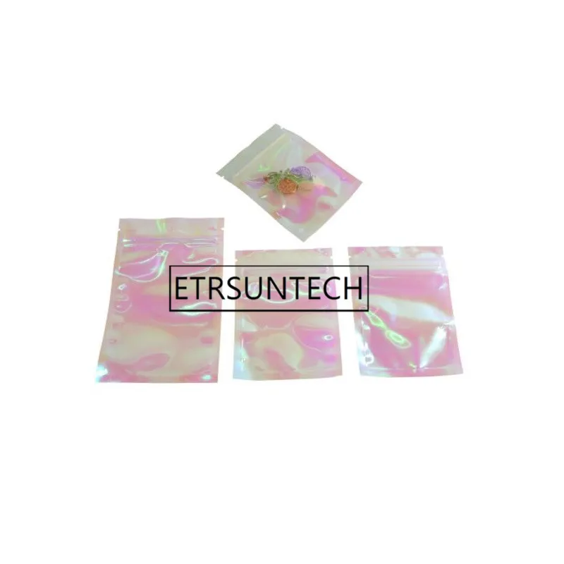 

2000pcs Iridescent Bags Pouches Cosmetic Plastic Laser Iridescent Bags Holographic Makeup Bags Hologram Zipper Bags