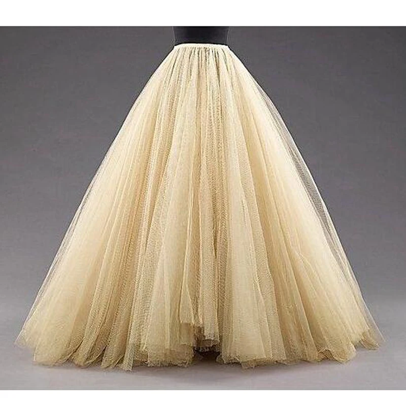 Mingli Tengda Sky Blue Puffy Long Tulle Skirts Women Vintage Gold Female Tutu Skirt For Bridal Custom Made Christmas Petticoat