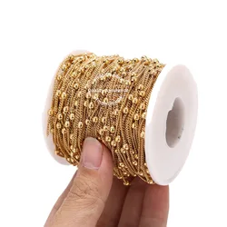 2 Meters Stainless Steel Gold Satellite Curb Chains Ball Beaded Chains for DIY Necklace Bracelet Anklet Jewelry Making
