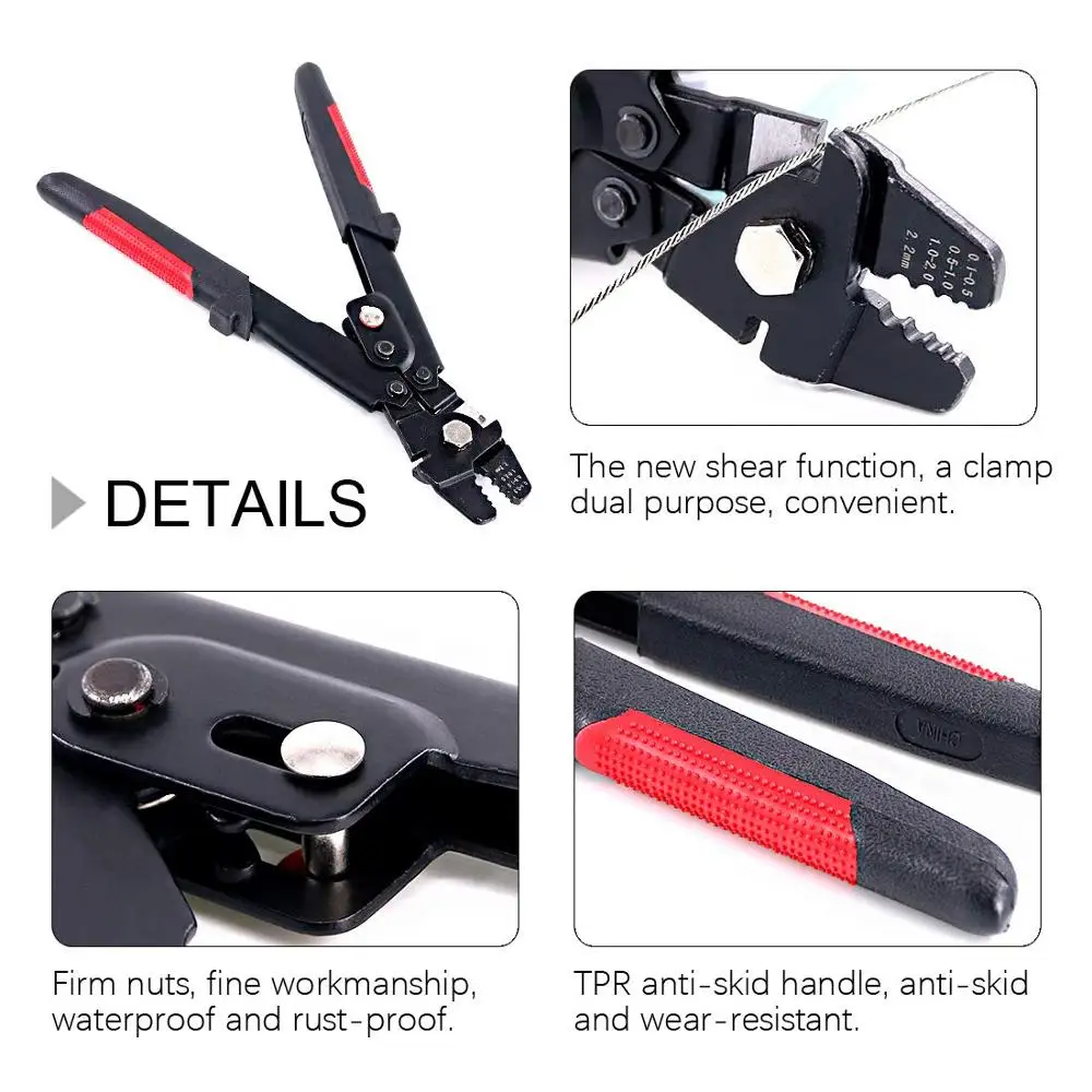 WX-711 Wire Rope Crimping Tool Wire Rope Swager Crimpers Fishing Plier with 150pcs Crimp Sleeves Kit