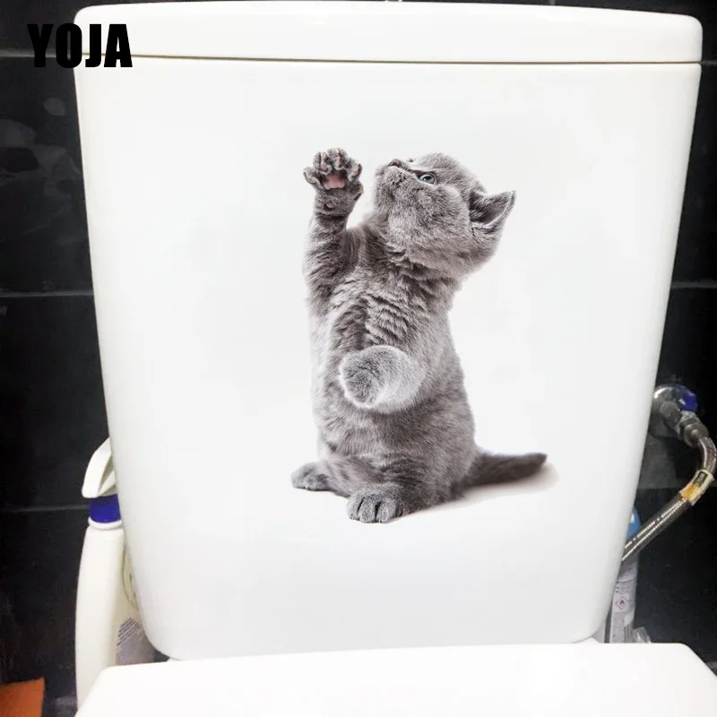 YOJA 17×23.7CM Standing Little Blue Cat Fun Wall Stickers Mural Animal Bathroom Toilet Decor Accessories T1-3083