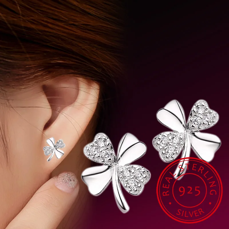 

Hot Sale 925 Sterling Silver Heart Earring brincos pendientes Lucky Clover Stud Earring For Women Gift oorbellen S-E55