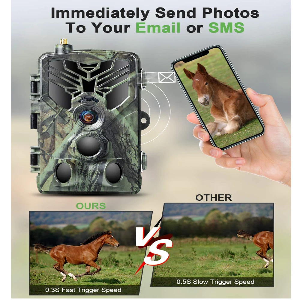 2G SMS MMS SMTP Trail Cameras 20MP 1080P Wireless Hunting Wildlife Camera 120 Detecting Range Motion Night Vision Waterproof