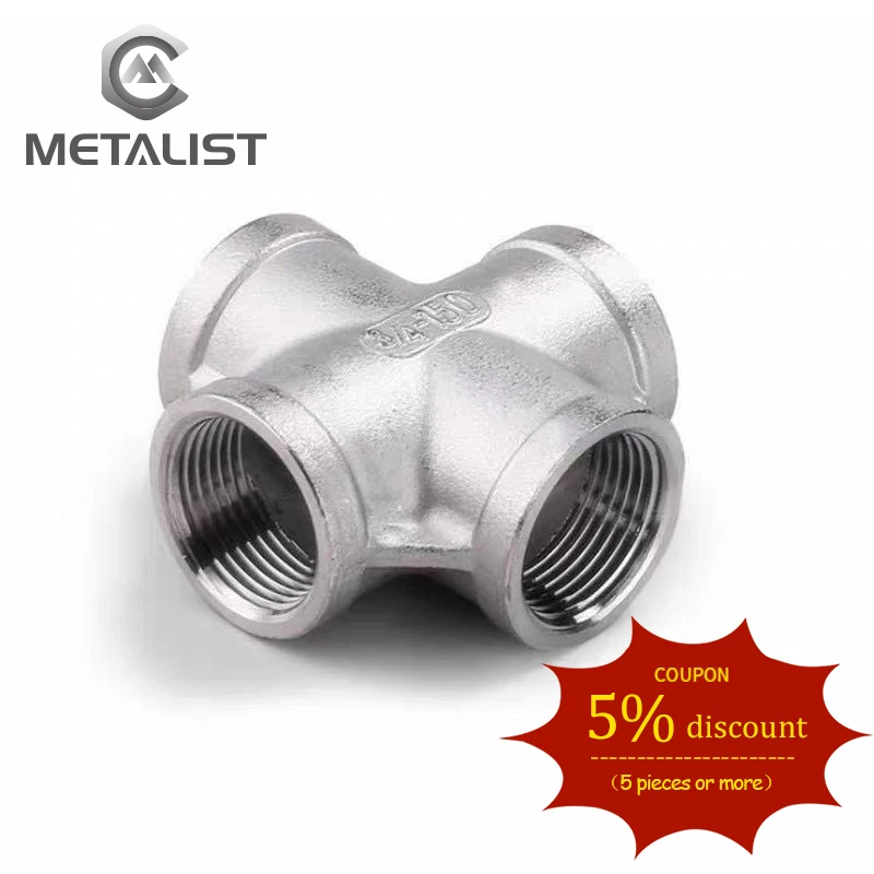 

METALIST DN8-DN65 Female BSPT Thread Pipe Fitting 4 Way SS304 Cross Type Coupling Pipe Connector