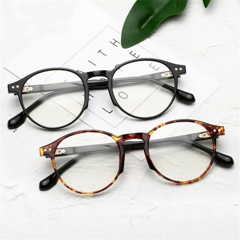 0 -0.5 -0.75 -1.0 To -6.0 Blue Light Blocking Rivets TR90 Short-sight Eyewear Women Men Round Prescription Glasses Leopard Frame