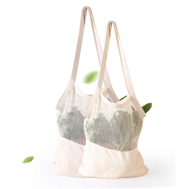 100Pcs/Lot Reusable Grocery Bags Cotton Mesh Net Stretchy Bags Shopping Bags Summer Bags Market Bags Black And Beige Ecobag