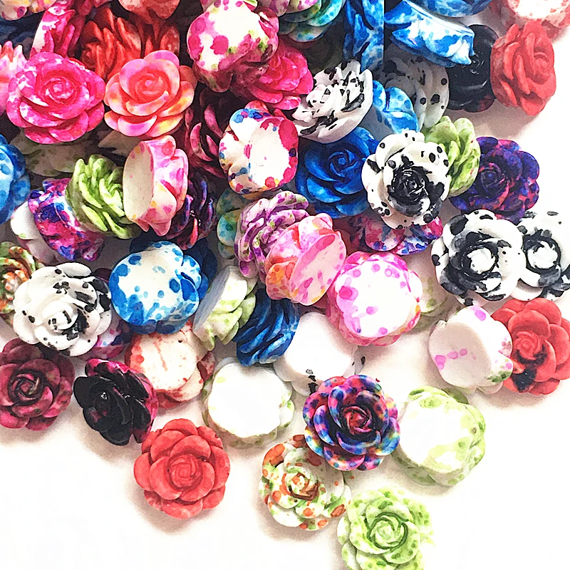 100 Stück 14 mm Rosen-Harzblumen, Dekoration, Bastelbedarf, Flatback-Cabochon für Scrapbooking, Kawaii, niedliches DIY-Zubehör