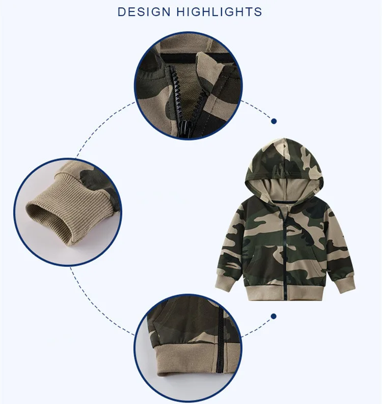 2024 Autunno Neonati maschi Felpa con cappuccio 100% cotone Sottile Khaki Camouflage Vestiti con cappuccio Bambini Ragazzi Ragazze Cappotto con