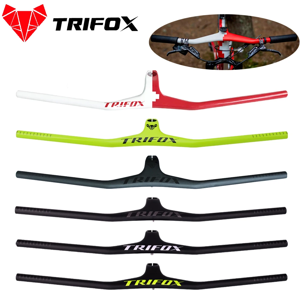 TRIFOX MTB Bicycle Riser -17/2 degree One-shaped Integrated Handlebar With Stem 3K Black Matte 600-800MM Carbon MTB Handlebar