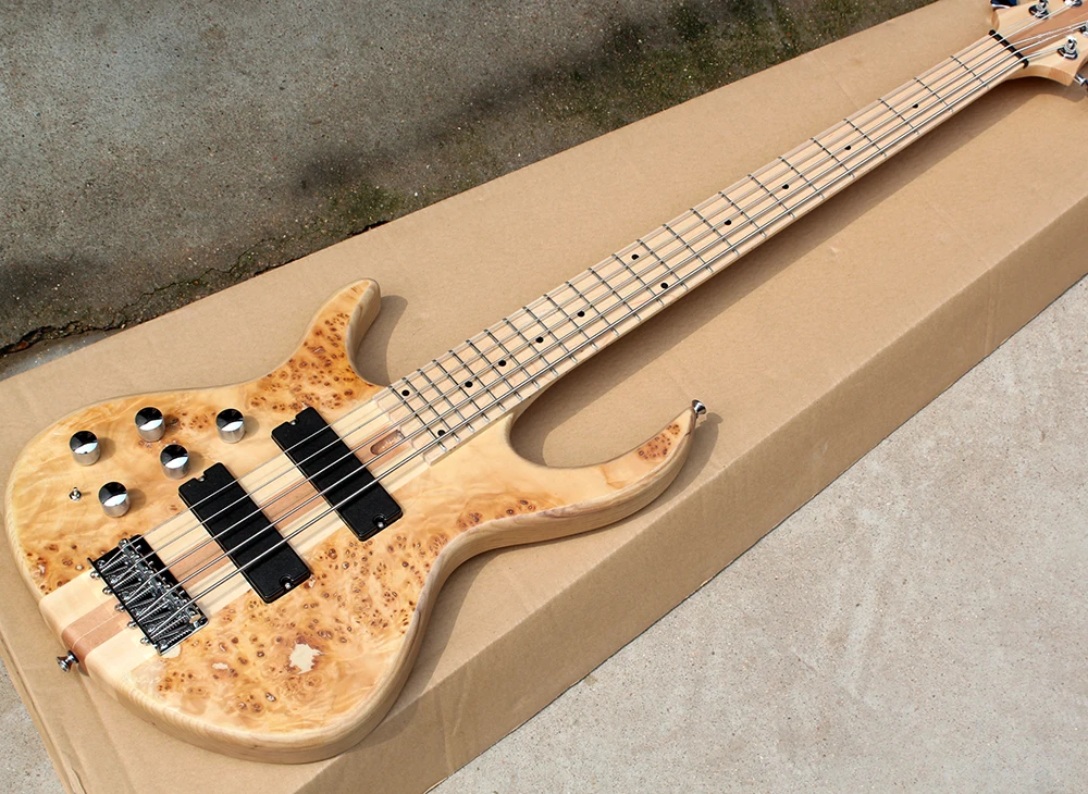 

Left Handed 5 Strings Neck-thru-body Electric Bass Guitar with Bark Grain Veneer,Maple Fretboard,24 Frets