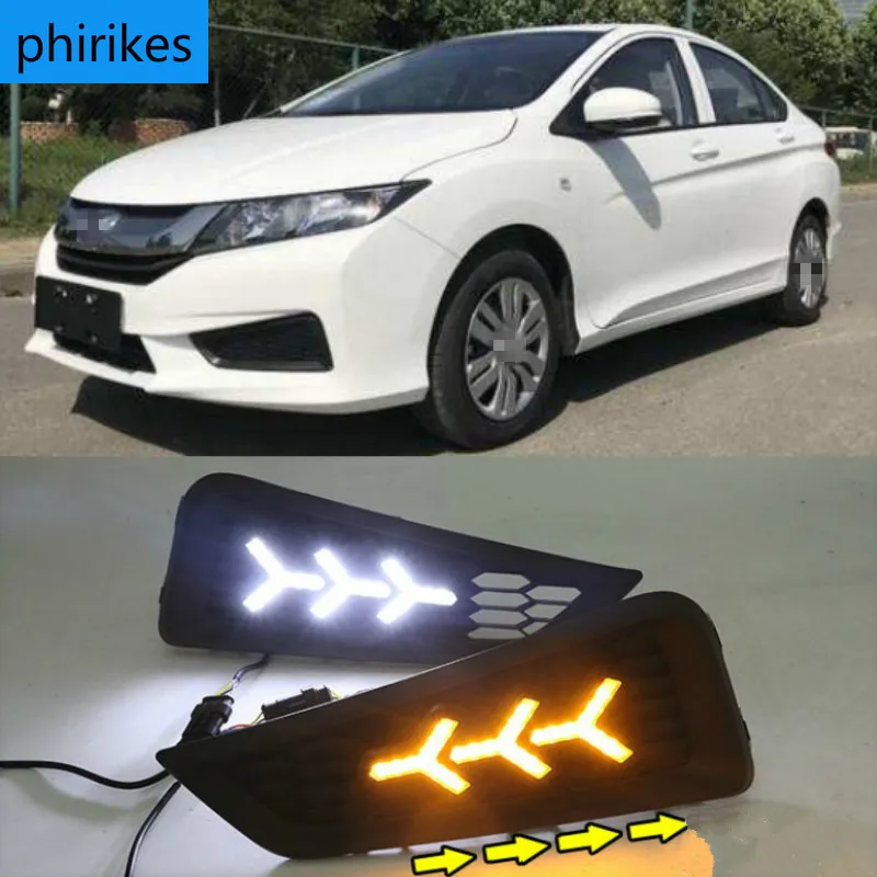 

1 комплект 12V ABS светодиодный для Honda City 2015 2016 DRL Вождения освещают светильник Дневной светильник с желтым Поворотная сигнальная лампа