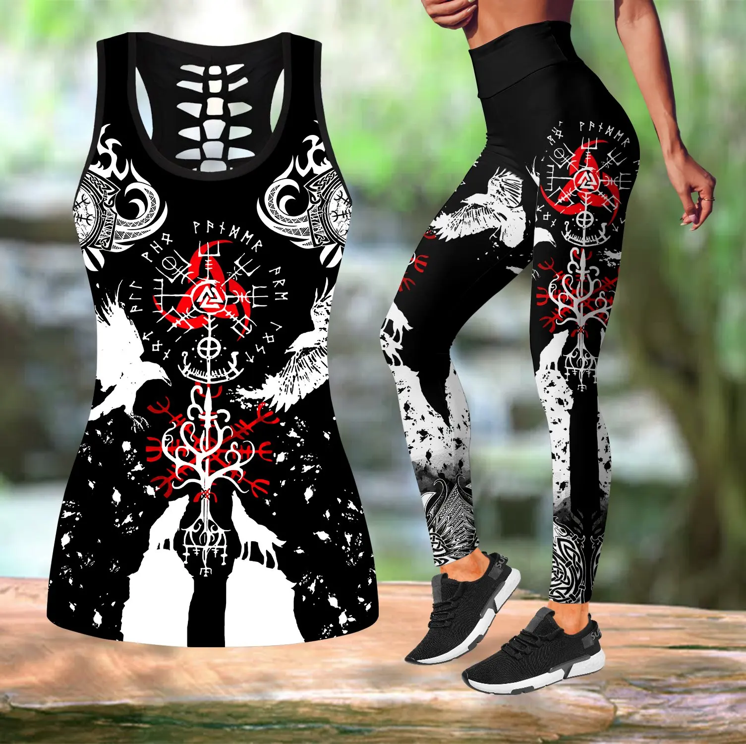 Women Leggings Fashion 3D Printed Beautiful Mjolnir Odin Tatoo Combo Tank + Legging Sexy Elastic Female Skinny Leggings DDK17