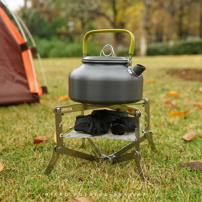 

Outdoor camping stainless steel mini bonfire rack self-driving backpacker portable charcoal wood stove small fire rack