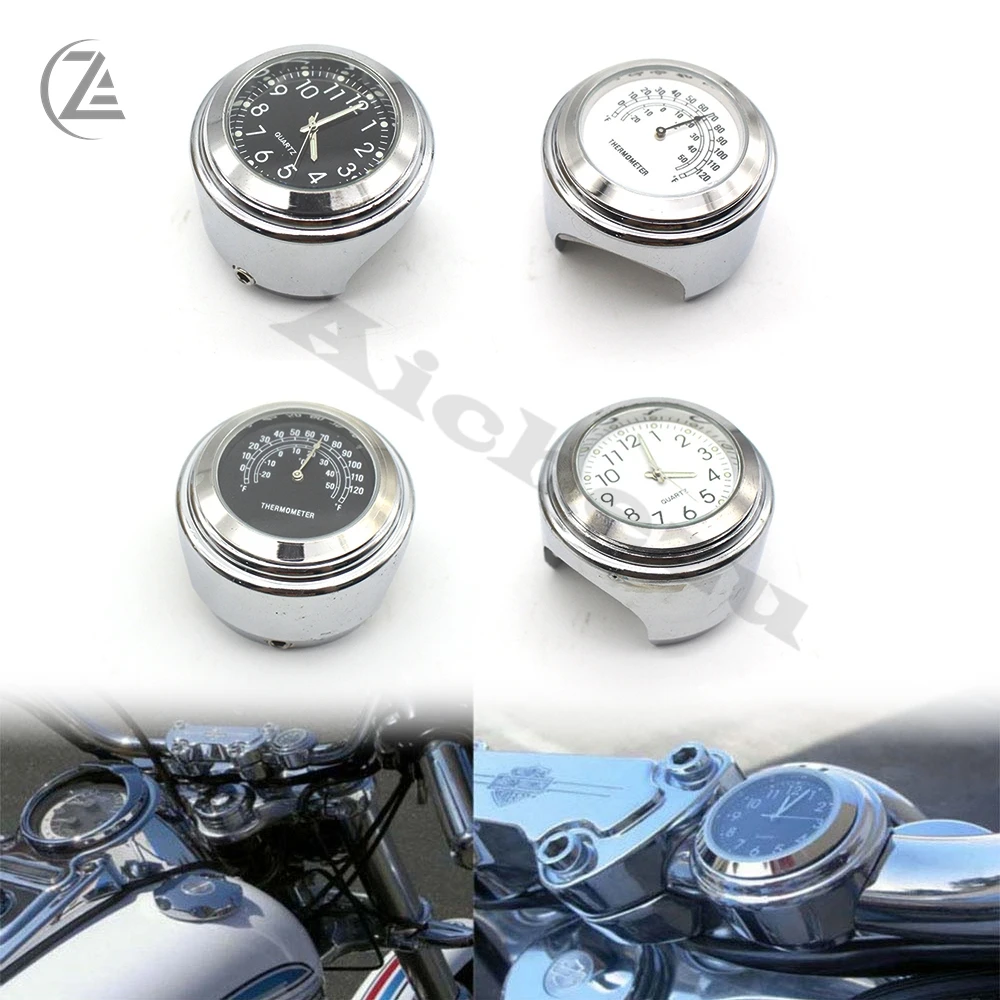 

ACZ Universal Motorcycle Chrome Waterproof 7/8 Handlebar Mount Temp Thermometer Clock Watch Motor Accessories