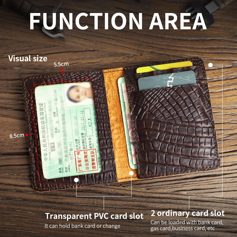 Retro Crocodile Pattern Card Holder Handmade Genuine Leather Credit Card Case Driver License Slot Wallet Purse Pouch Men Women