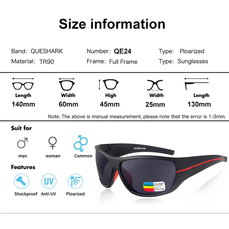 QUESHARK Men Women HD Polarized Sports Fishing Sunglasses UV400 Anti-Glare Hiking Eyewear TR90 Frame Sport Bike Cycling Glasses