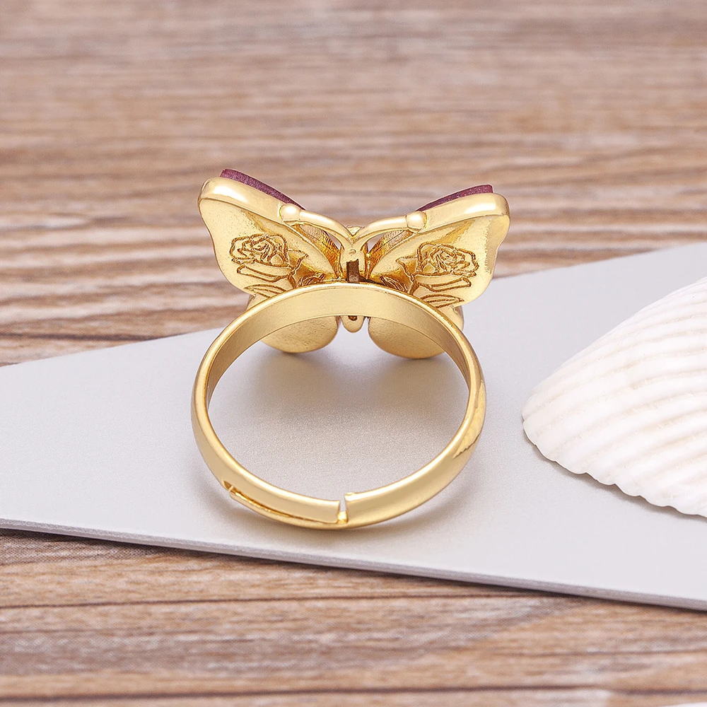 Nidin New Arrival 9 Colors Butterfly Sweet Colorful Transparent Crystal Rings Adjustable For Women Girls Party Jewelry Gift