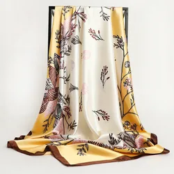 Kobiety Silk Square szalik Lady chustka chusta na głowę szal Satin Foulard kobieta duża hidżab szalik szaliki Pashmina 2021 pałąk