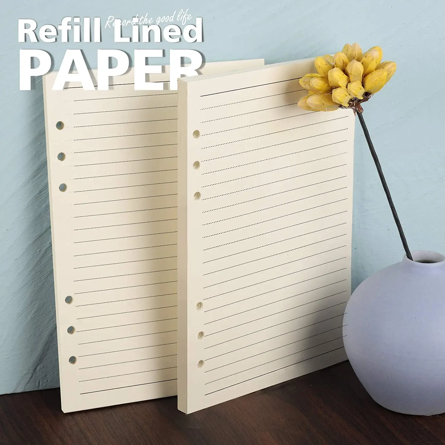 2 Pack A5 Refill Paper & 2 Pieces A5 Loose-Leaf Zipper Pockets,1 Pack Index Tabs with Ruler for 6-Ring Binder Journal Notebooks