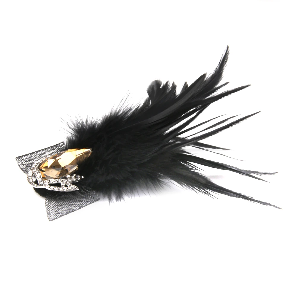 Fashion Jewelry Vintage Brooch Pins Black Feather Crystal Crown Brooch Pin for Jeans Waist Dress Party Fancy Costume Accessory
