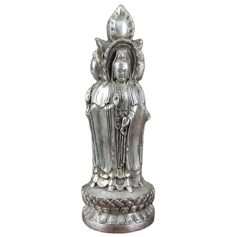 

China old Feng Shui Homeornaments Plate with silver Four sides Guanyin Statue