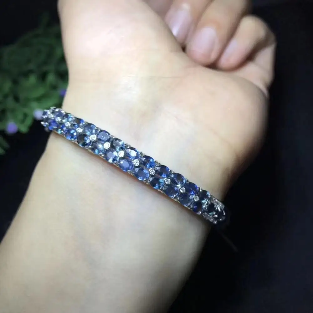 Natural sapphire bracelet, 925 silver, natural gemstone from the mining area, beautiful, high-end color treasure monopoly