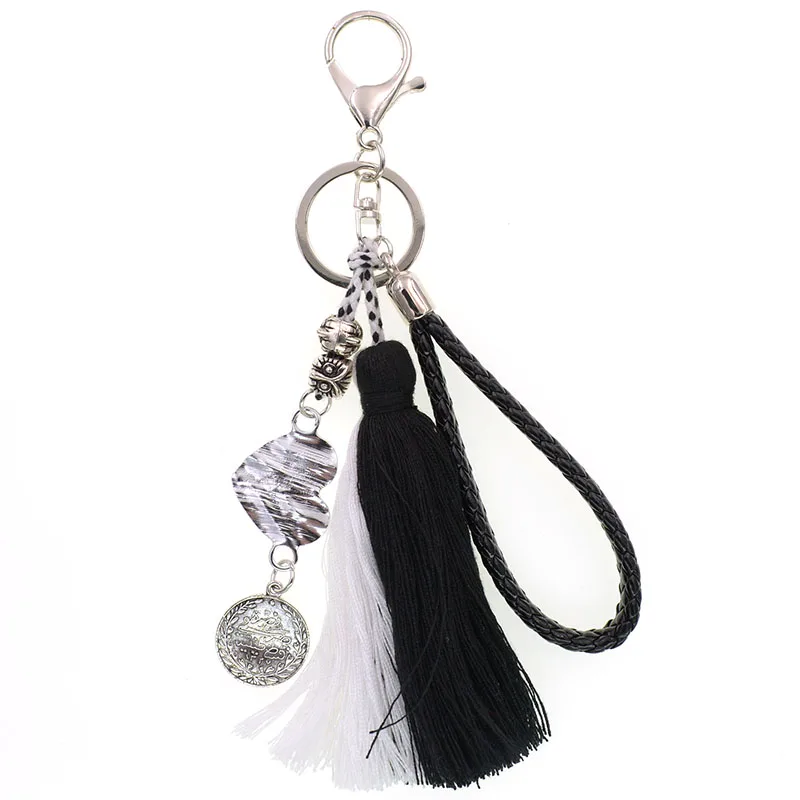 WELLMORE 4 colors bohemia leather Key Chains handmade heart with long tassel alloy Key Chain Girl Bag Keychain fashion jewelry