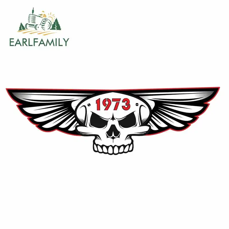 EARLFAMILY 15cm x 5cm Gothic Skull with Wings Year Dated 1966 & 1973 Retro Biker Vinyl Car Sticker Trunk Window Decal