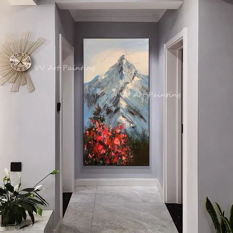 

Artist Handmade High Quality snow mountain with red flower Oil Paintings Large Wall Art Picture For Home Decoration Gift Art