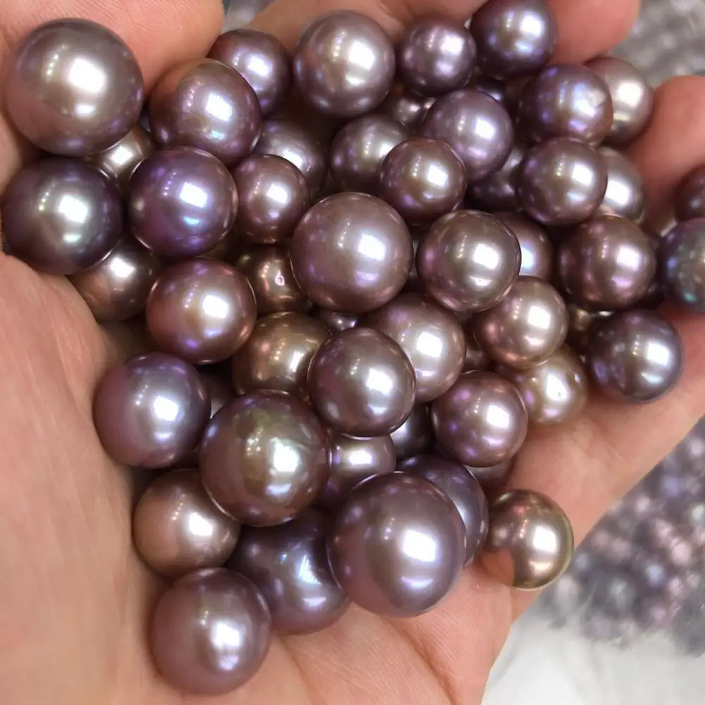 

DIY PEARL BEADS,5 PCS/LOT,9-11 mm high luster purple round pearl,100% Nature freshwater loose pearl,half or no hole