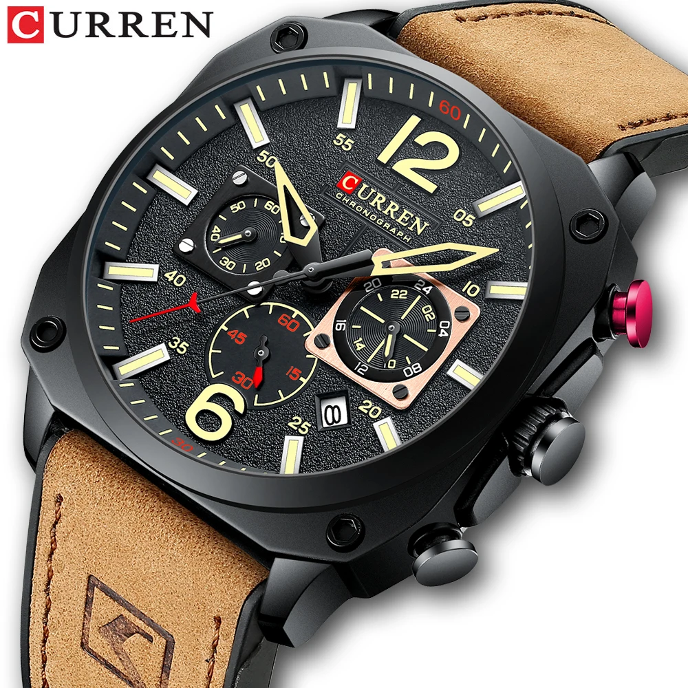 CURREN Sport Watches for Men Luxury Brand Blue Military Genuine Leather Wrist Watch Man Clock Fashion Chronograph Wristwatch