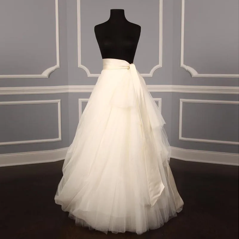 Wedding Skirt Ribbon Waistline A Line Ivory Floor Length Full Maxi Skirt Thick Tulle Skirts Women Adults