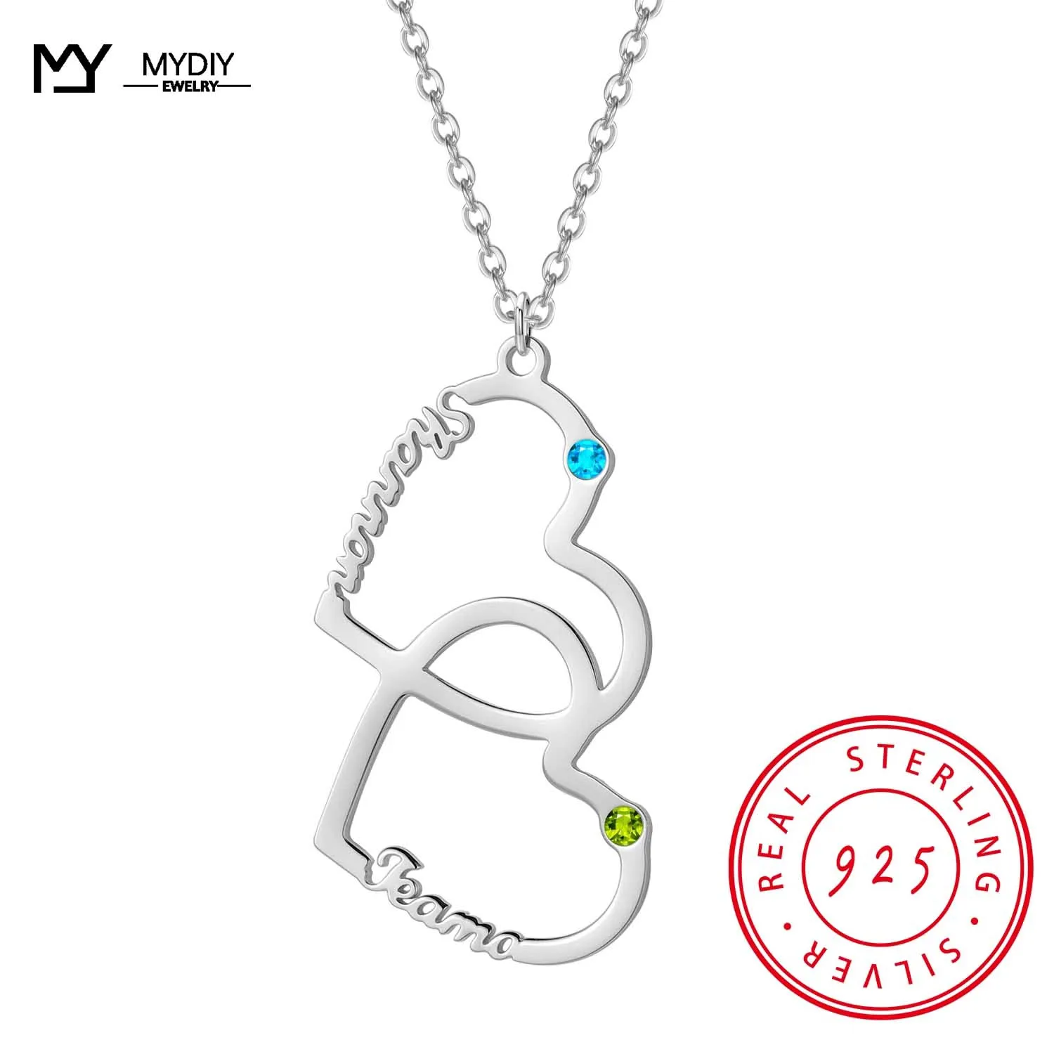 

925 Sterling Silver May New Fashion Elegant Double Love Custom Name Necklace Women Wedding Party Fine Jewelry Gift Summer